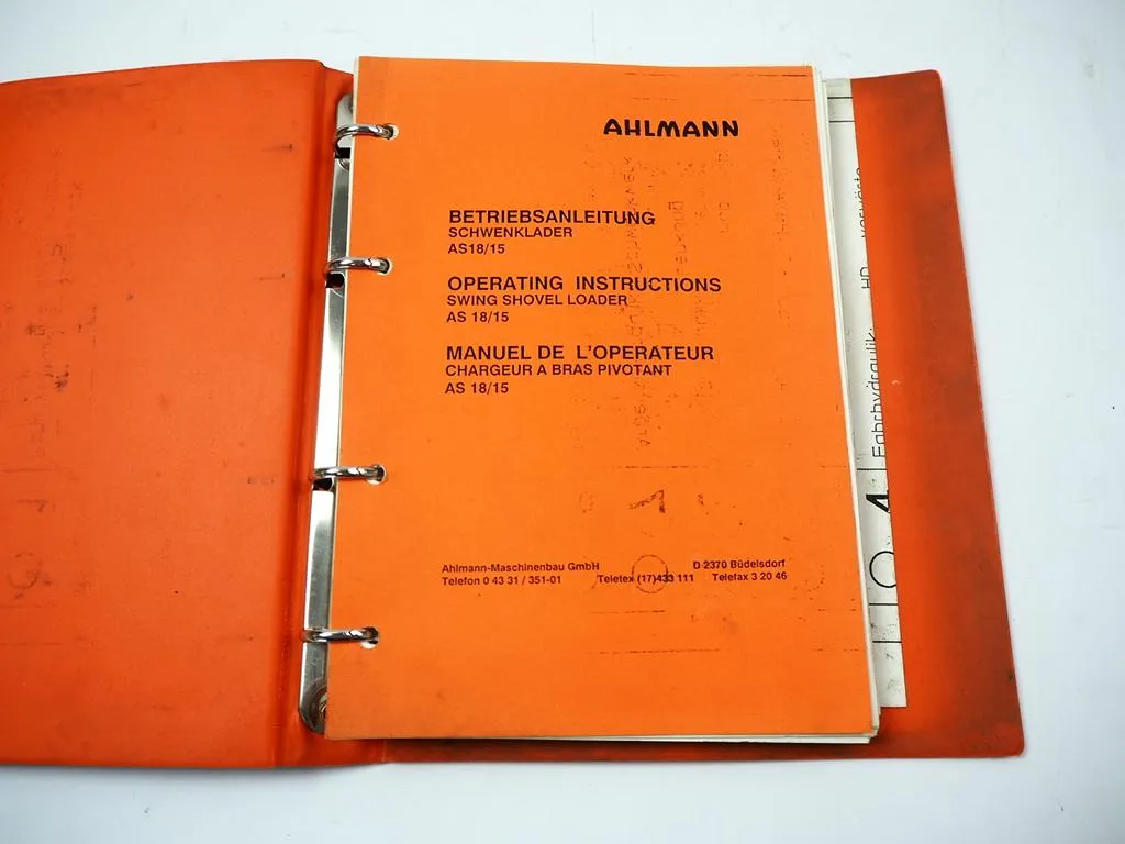 Ahlmann AS 15 18 Schwenklader Betriebsanleitung Bedienungsanleitung Wartung 1992