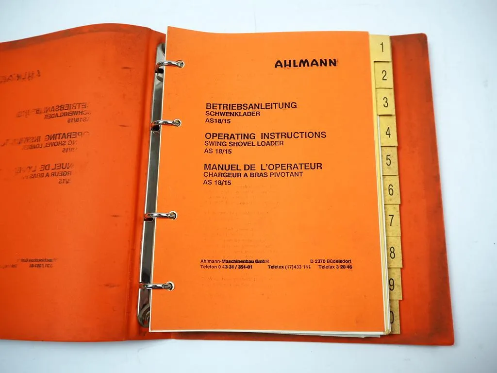 Ahlmann AS15 AS18 Schwenklader Betriebsanleitung Bedienung Wartung 1992