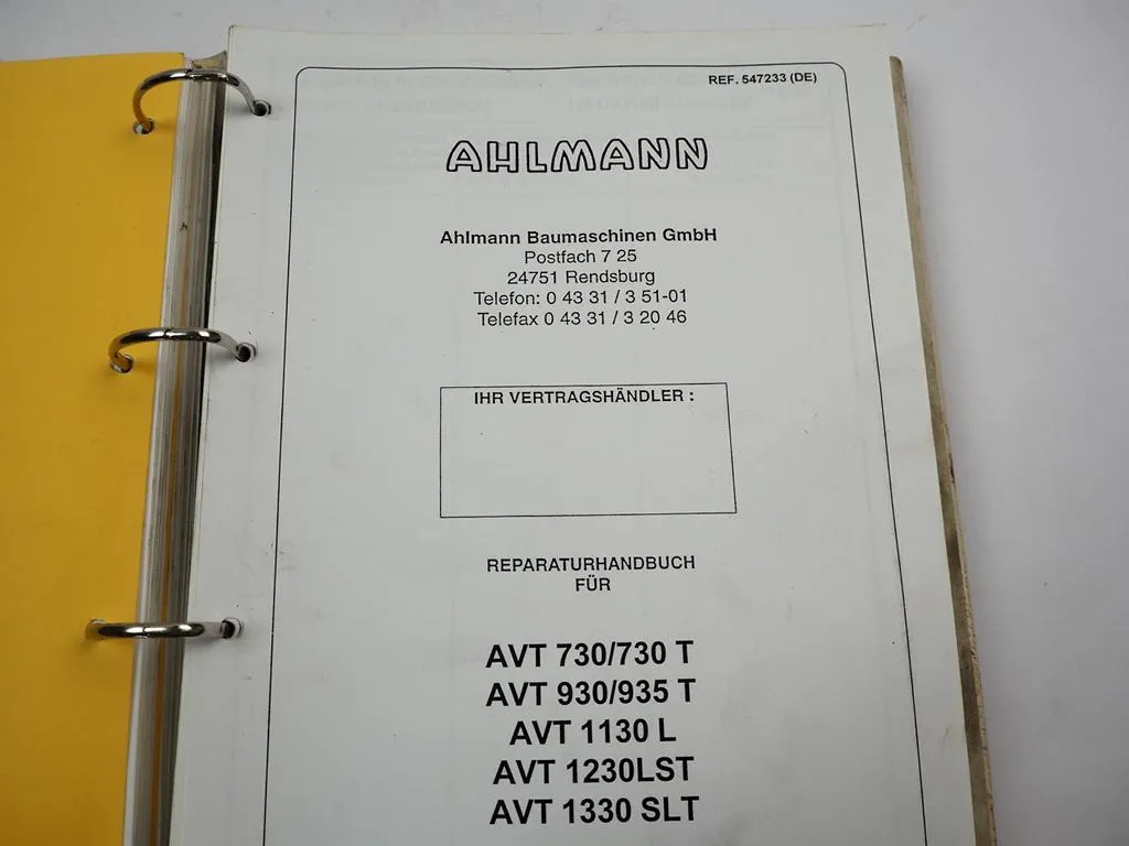 Ahlmann AVT 1330 SLT Teleskoplader Betriebsanleitung ETL Werkstatthandbuch 1996