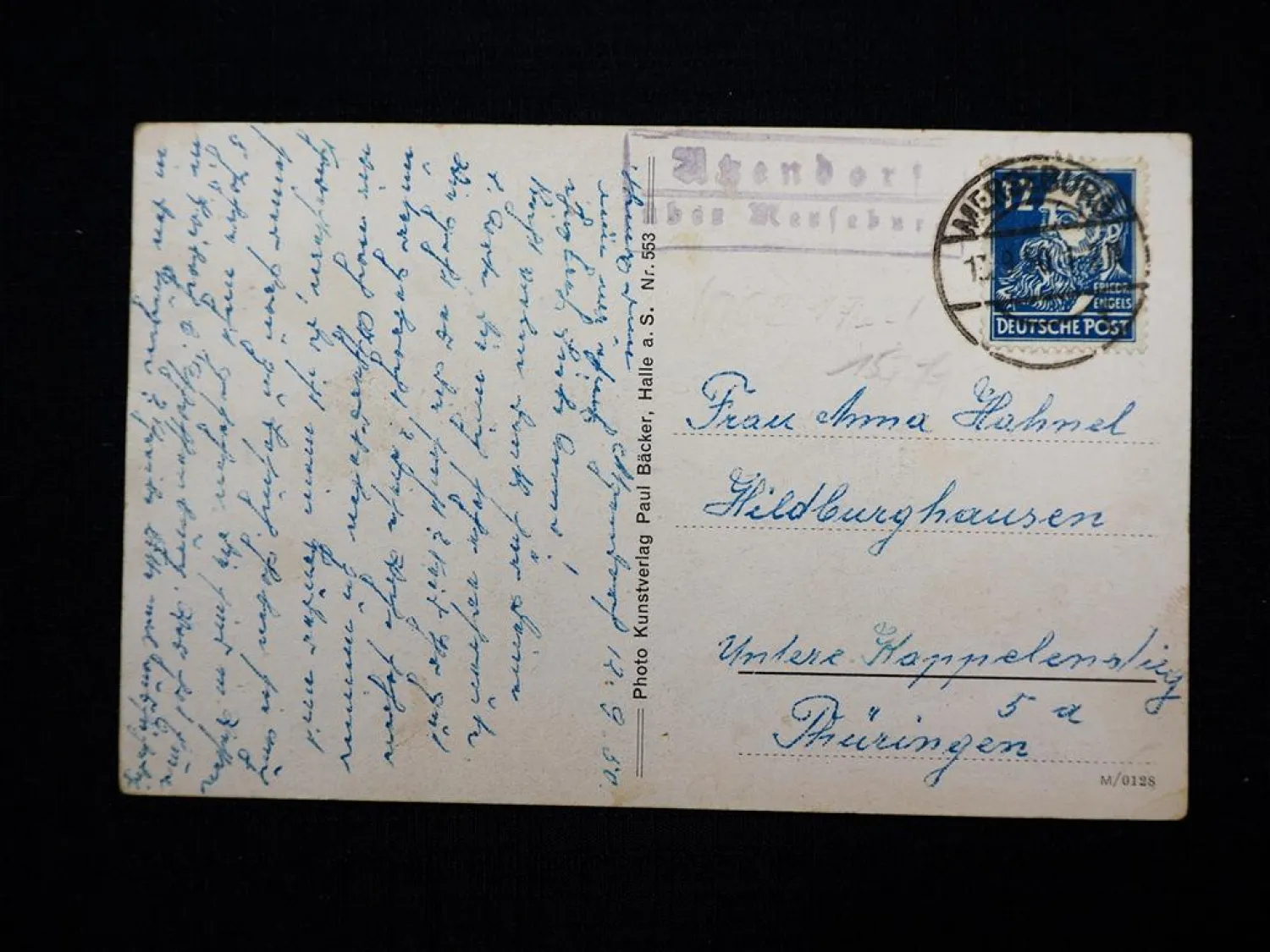 AK Atzendorf Merseburg Geiseltal Dorfstraße Schule 1950 gelaufen
