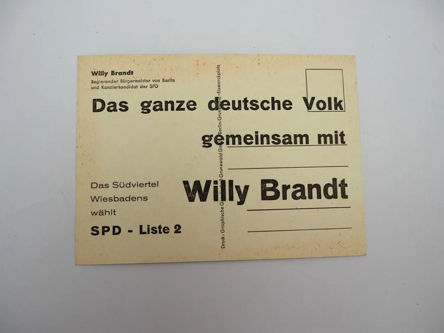 AK Wahlwerbung Willy Brandt Liste 2 SPD 1960er Jahre