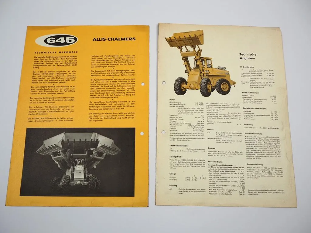 Allis Chalmers 645 Gelenklader 165 PS Prospekt ca. 1960/70er Jahre