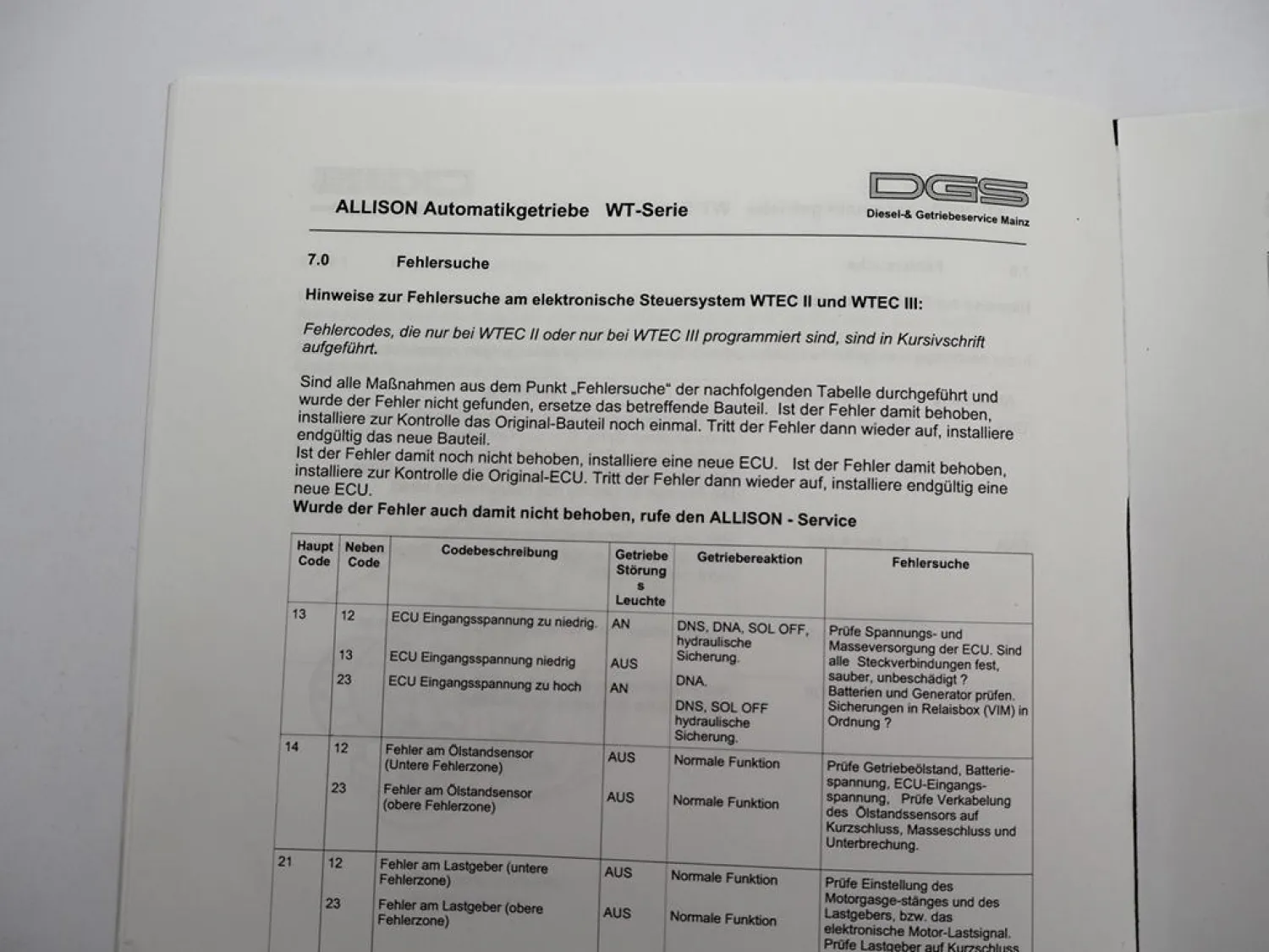 Allison WT Serie Automatikgetriebe MD HD Schulungsunterlage Bedienung 2005