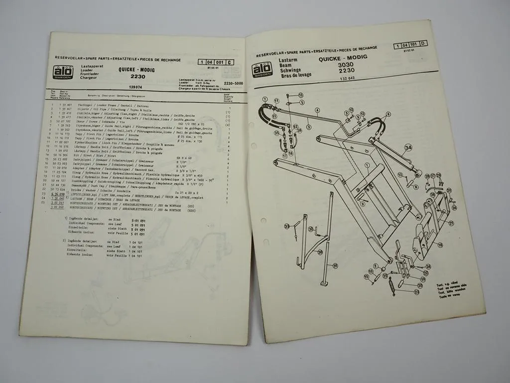ALÖ Quicke 2230 Frontlader für Schlepper Betriebsanleitung Ersatzteilliste 1972