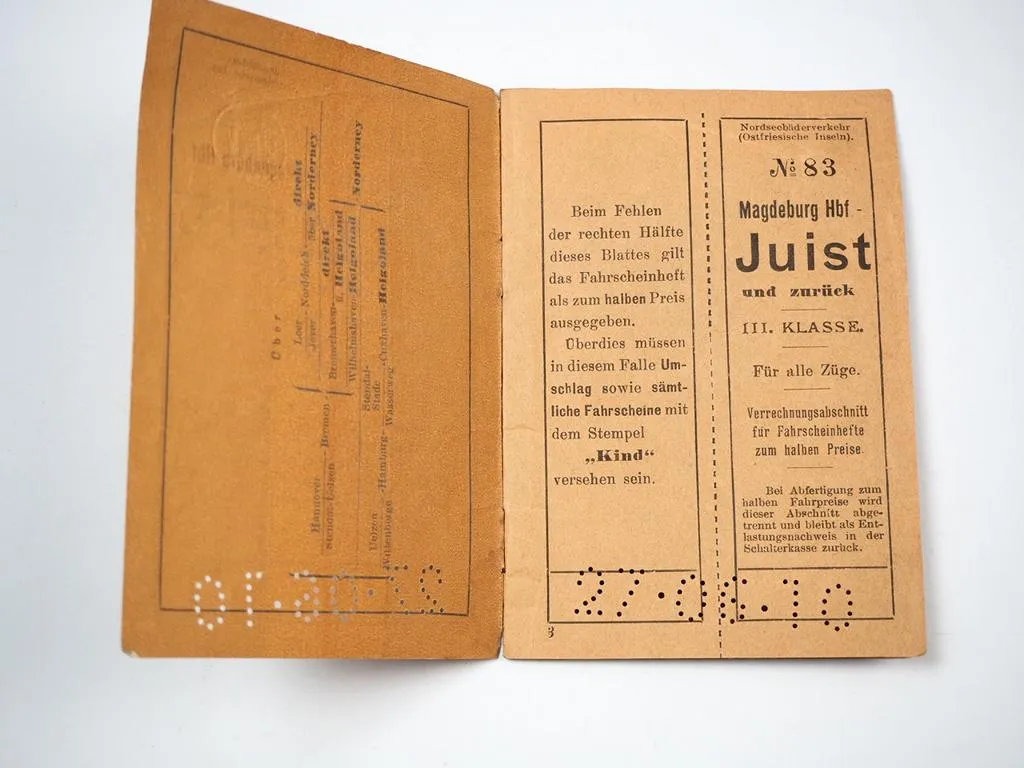 alter Fahrschein Magdeburg Hauptbahnhof Juist und zurück 1910