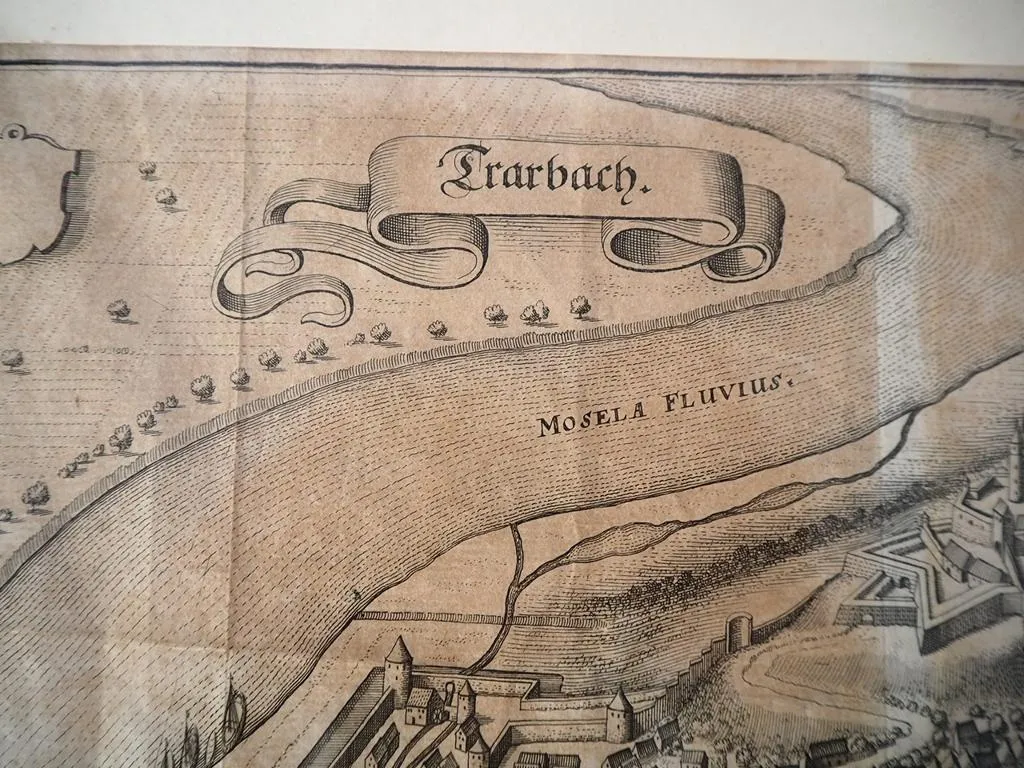 alter Kupferstich Trarbach Traben Mosel 1645 Merian gerahmt original Bernkastel