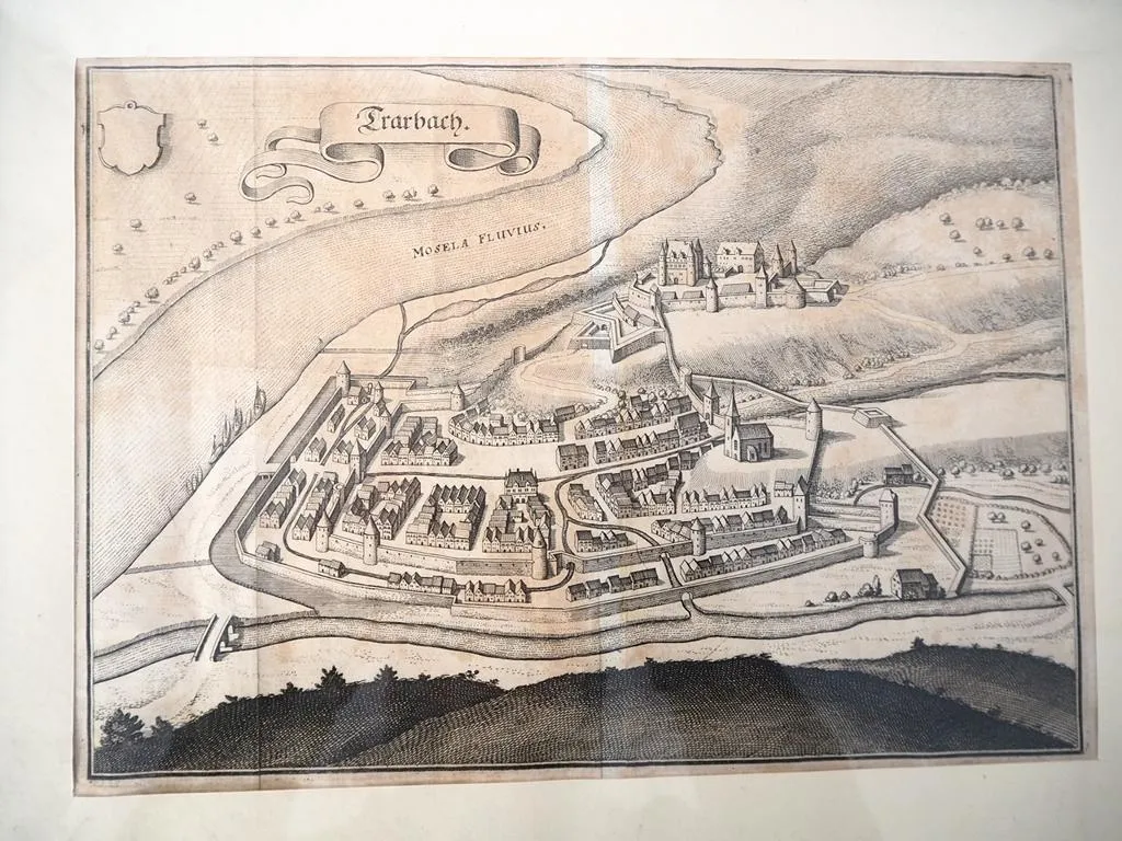 alter Kupferstich Trarbach Traben Mosel 1645 Merian gerahmt original Bernkastel