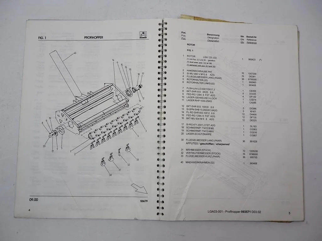 Amazone Profihopper LGA Mähmaschine Ersatzteilliste Spare Parts List 2001