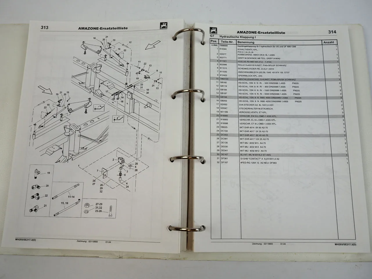 Amazone UF UG US Anbauspritze Ersatzteilliste Ersatzteilkatalog 2004