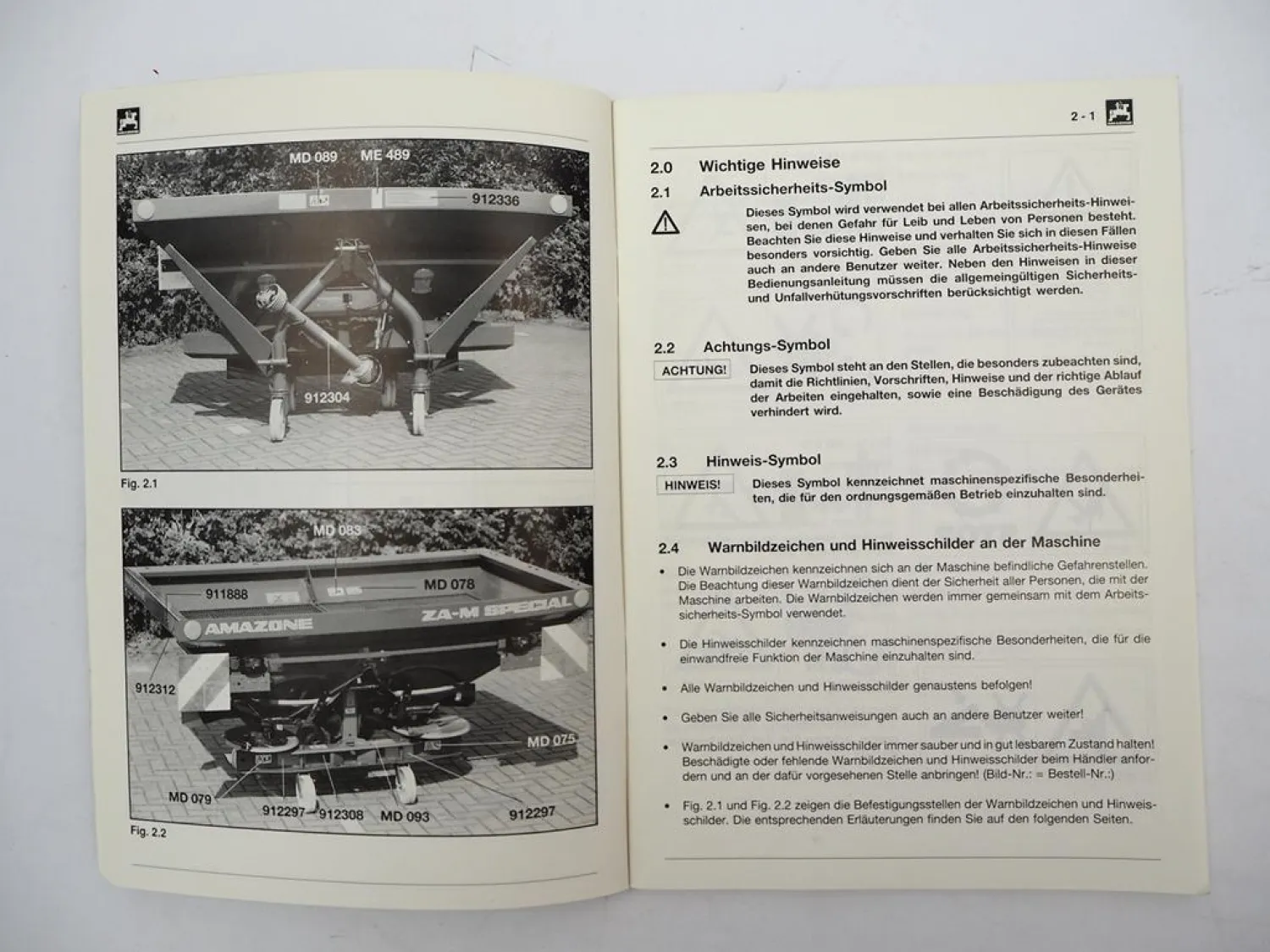 Amazone ZA-M Special Zentrifugalstreuer Betriebsanleitung Streutabelle 1995/96