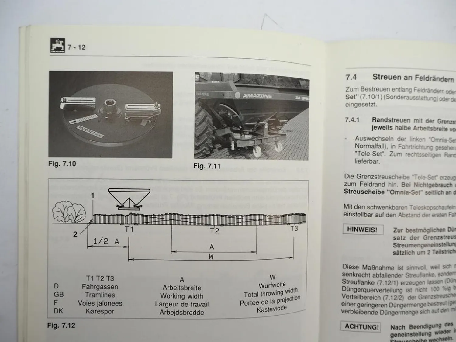 Amazone ZA-M Special Zentrifugalstreuer Betriebsanleitung Streutabelle 1995/96