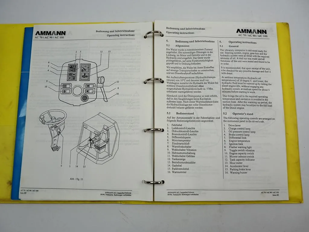 Ammann AC 70 90 Walzenzug Compactor Betriebsanleitung Ersatzteilliste 1994