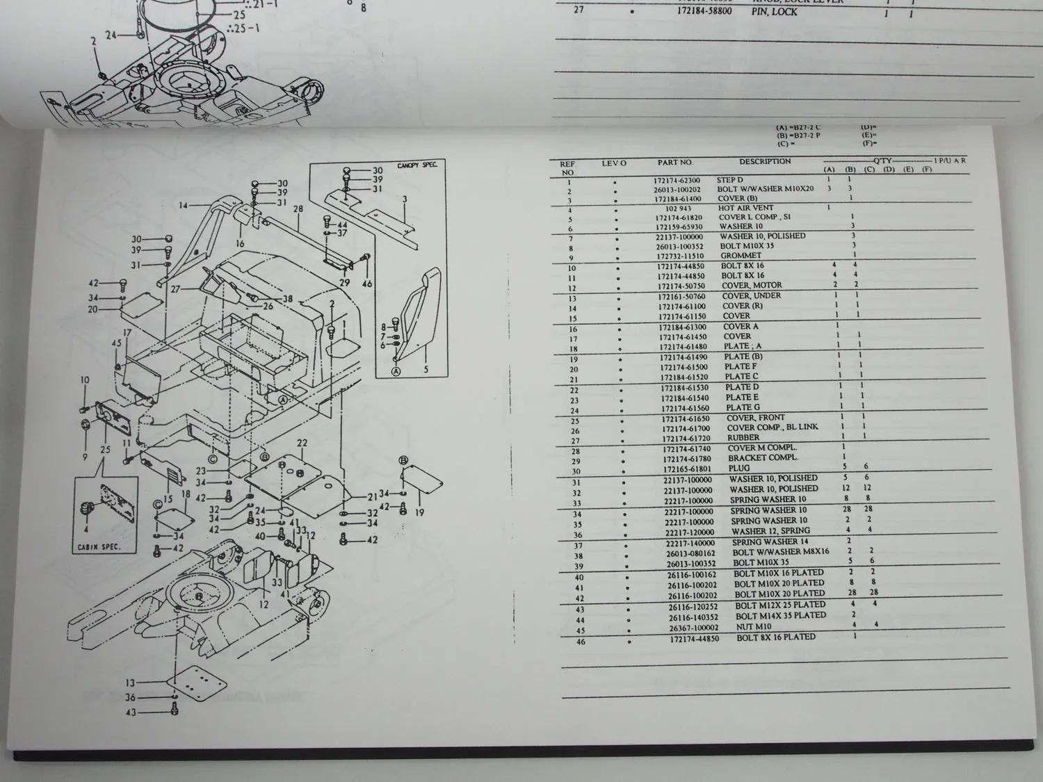 Ammann Yanmar B27-2A Crawler Backhoe Bagger Ersatzteilliste in engl. Parts List