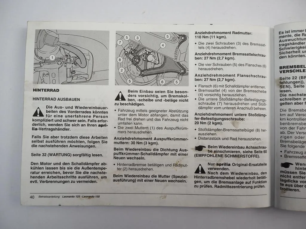 Aprilia Leonardo 125 150 Betriebsanleitung Uso manutenzione 1997