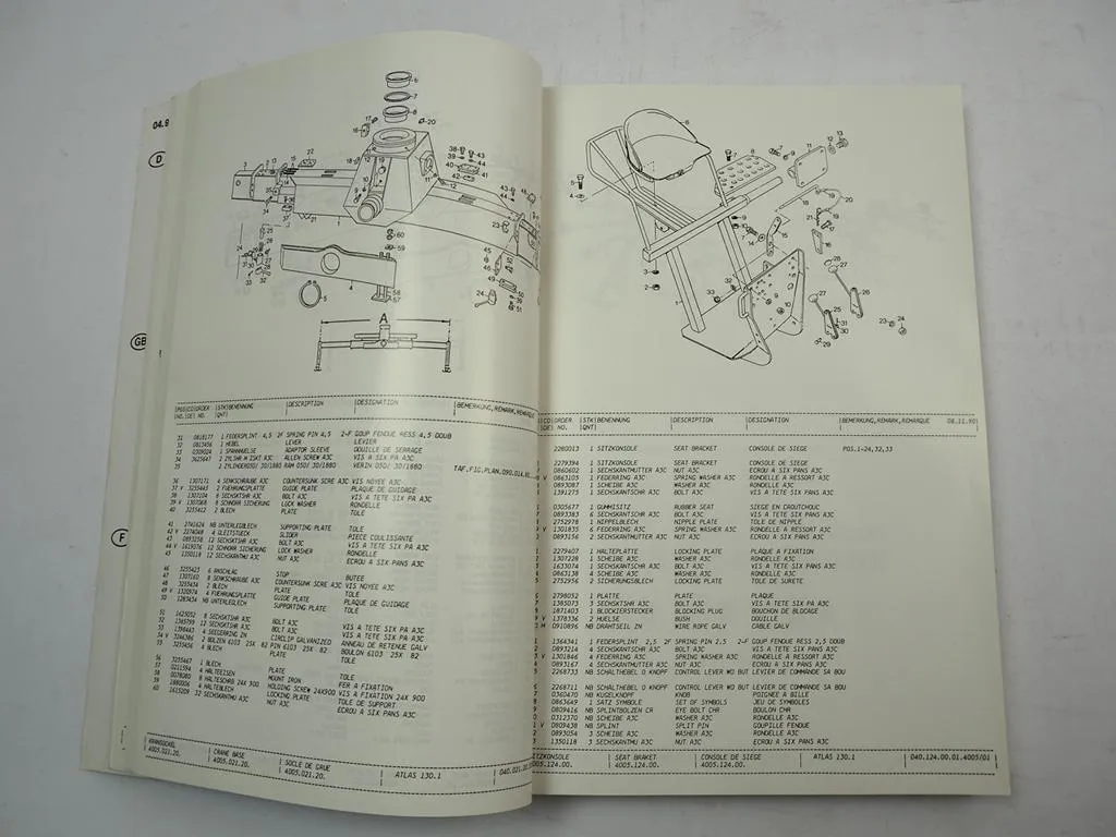 Atlas 130.1 Ladekran Ersatzteilliste Spare Parts List Hydraulikplan 1993