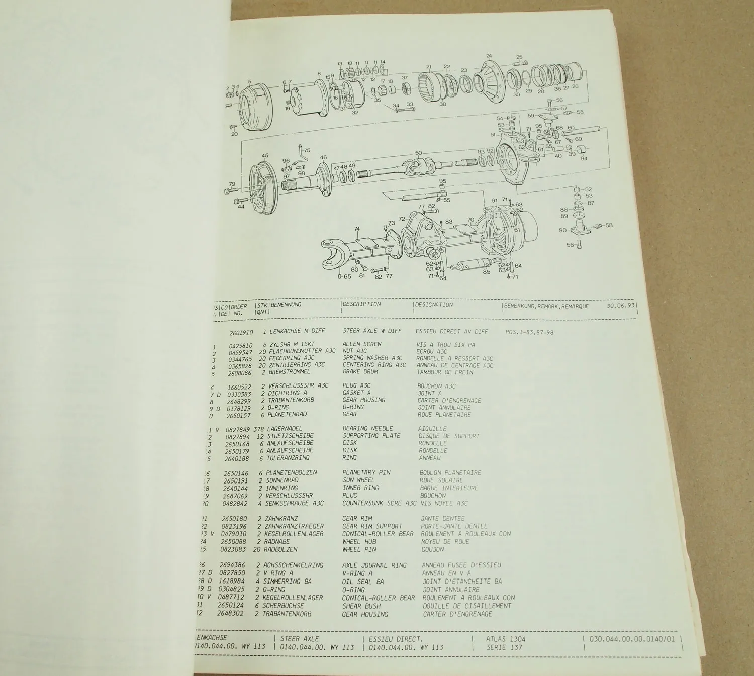 Atlas 1304 M Mobilagger Serie 137 Ersatzteilliste Parts List Pieces 9/1993