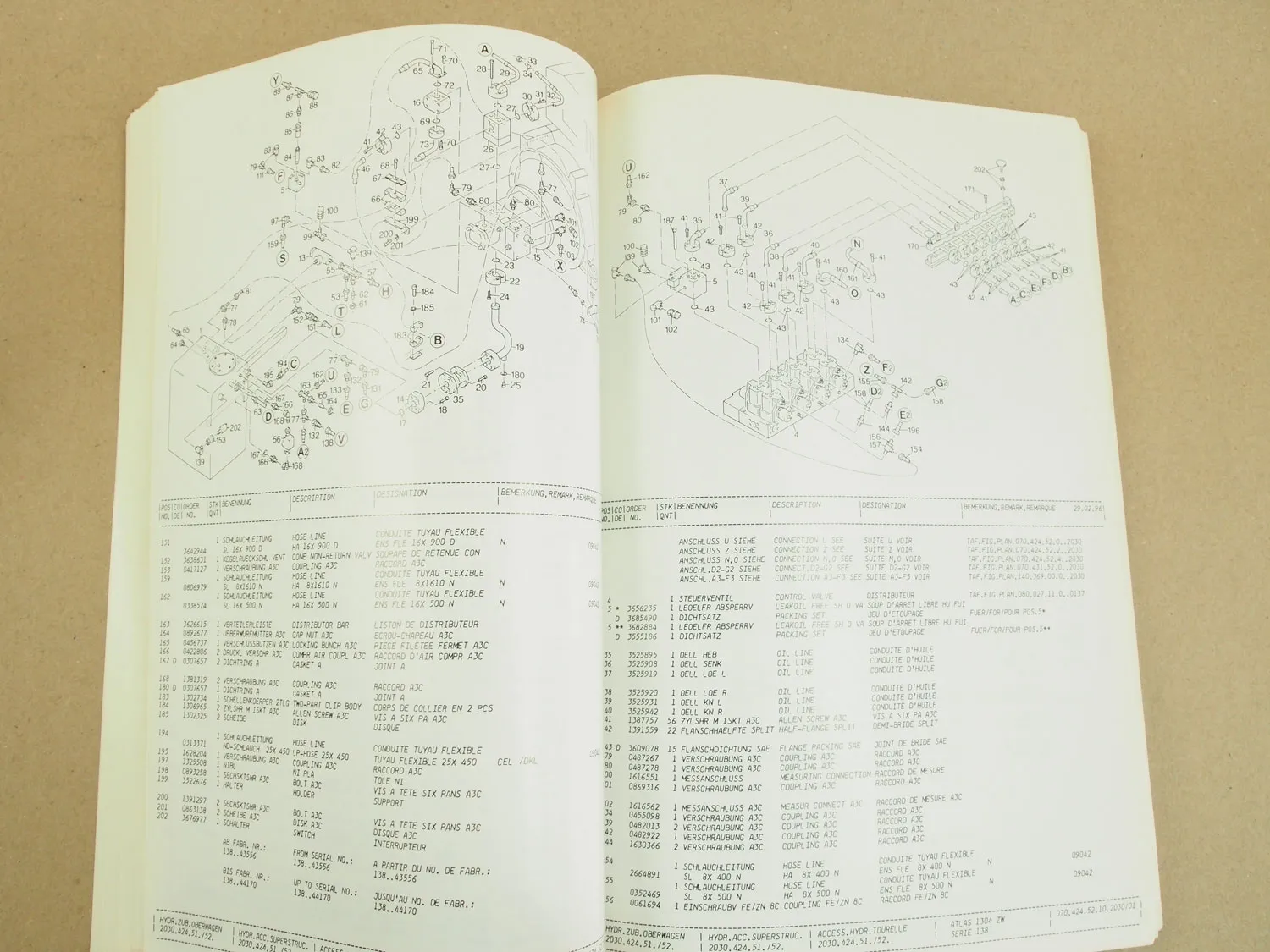 Atlas 1304ZW 2-Wege-Bagger Ersatzteilliste Parts List Pieces Rechange 11/1996
