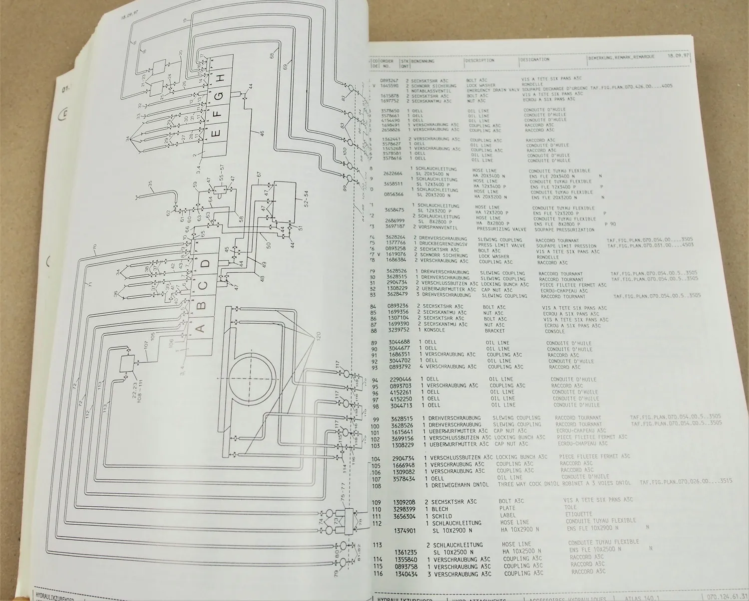 Atlas 140.1 155.1 Ersatzteilliste Parts List Pieces Rechange 1997/98