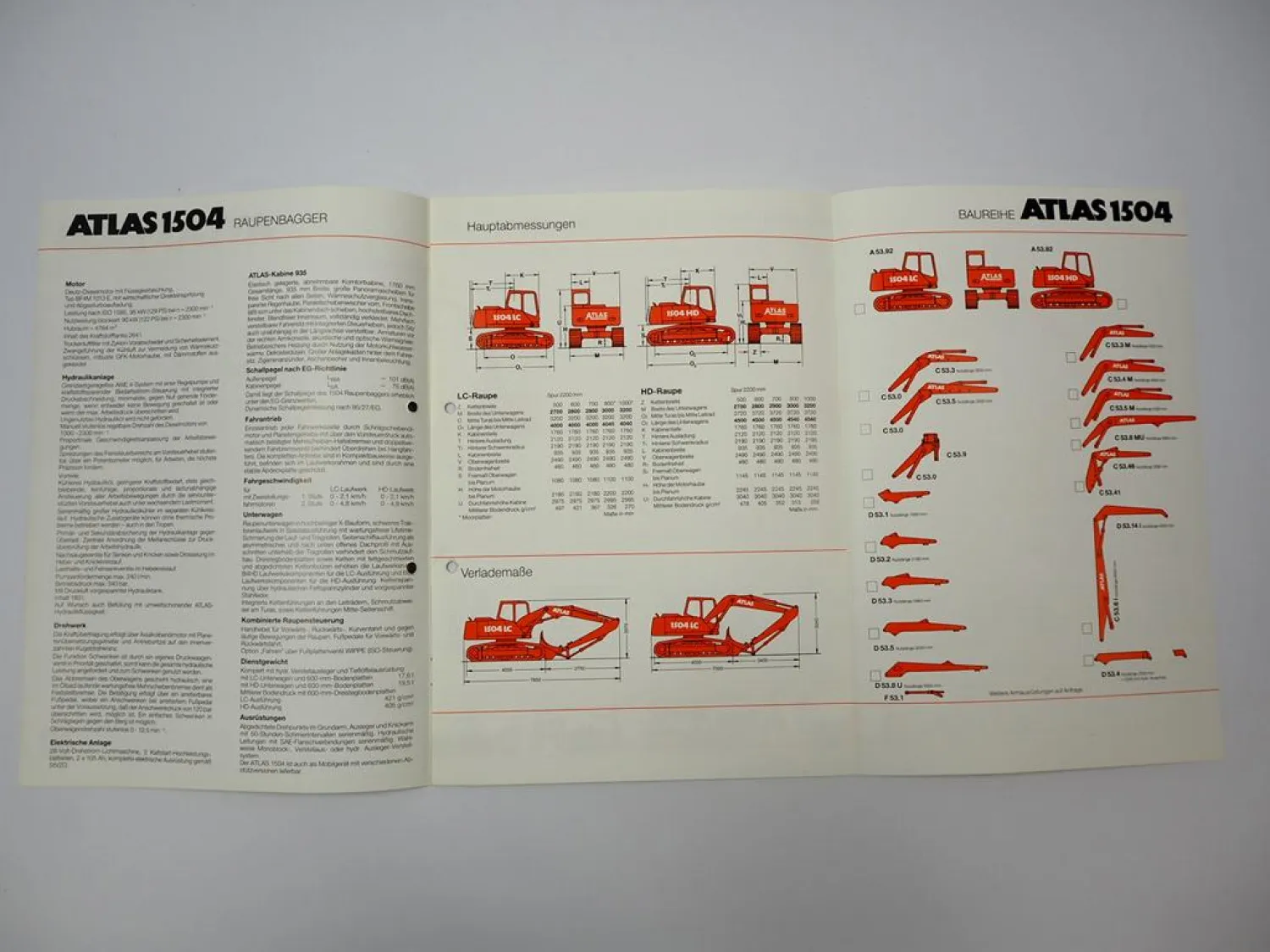 Atlas 1504 Raupenbagger Prospekt mit technischen Daten 1997