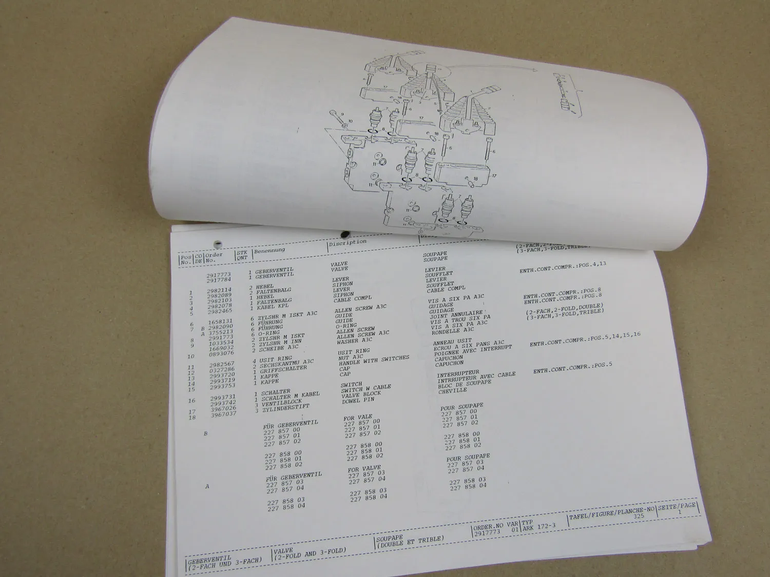 Atlas 172-3 Abrollkipper Ersatzteilliste Parts LIst Pieces de rechange 9/1995