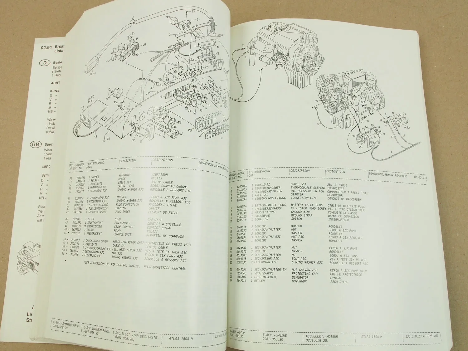 Atlas 1804 M Bagger Ersatzteilliste Parts List Pieces Rechange 2/1991