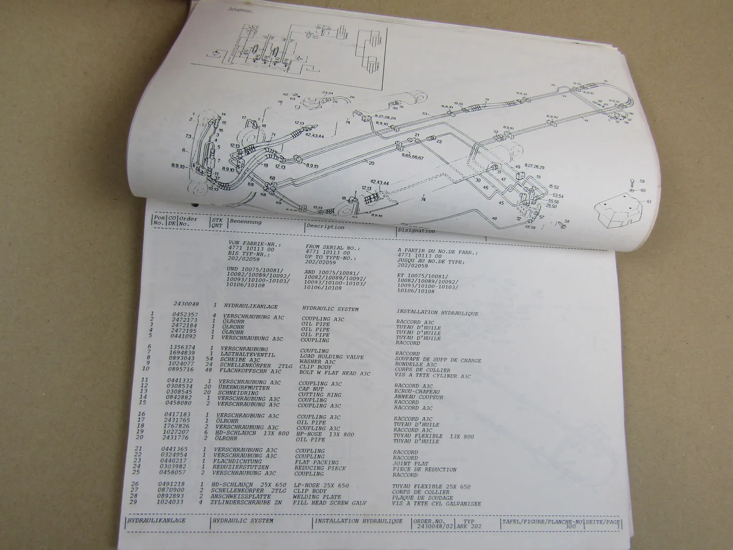 Atlas 202 Abrollkipper Ersatzteilliste Parts LIst Pieces de rechange 1/1989