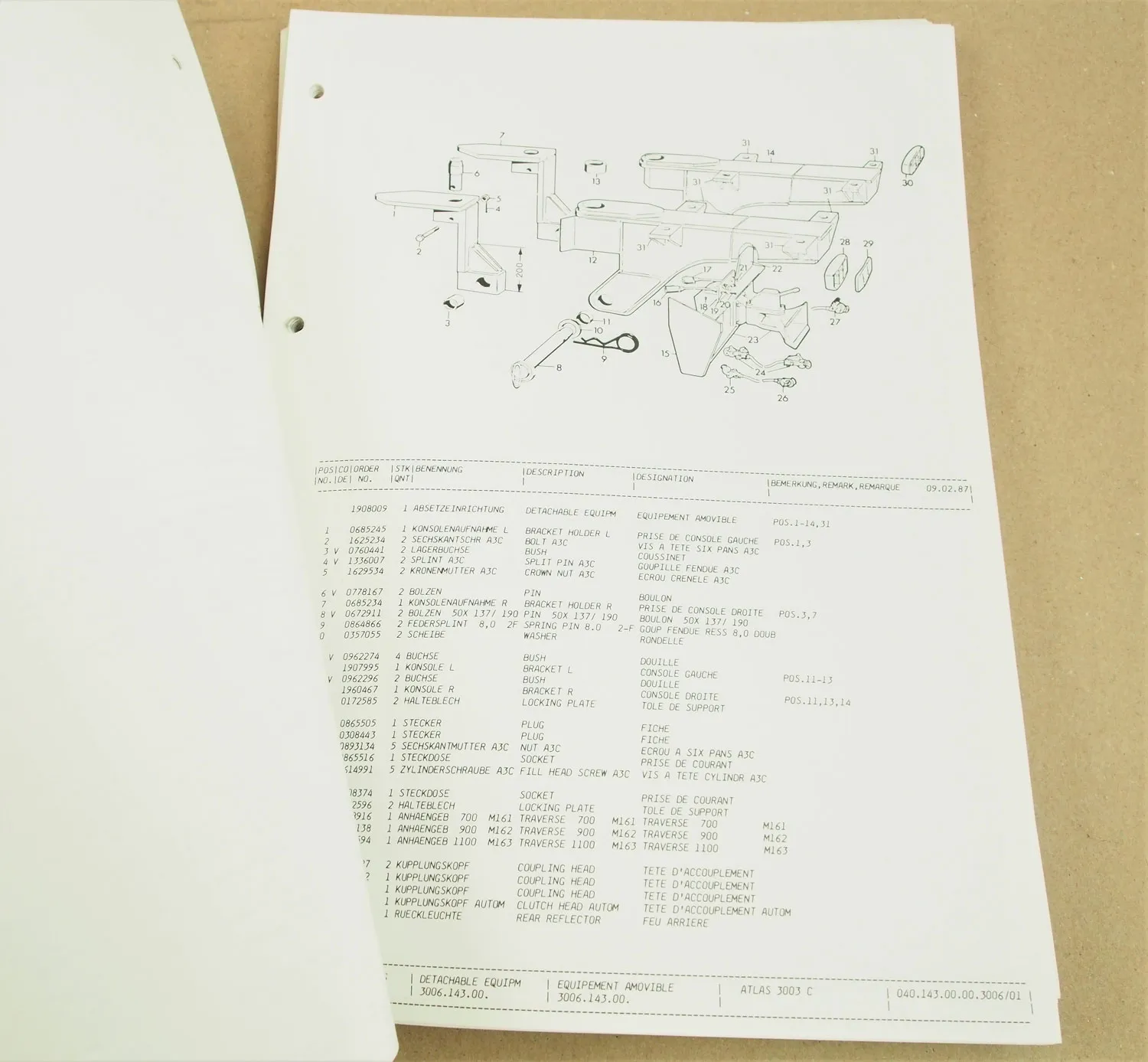 Atlas 3003C Ersatzteilliste Parts List Pieces de Rechange 3/1987