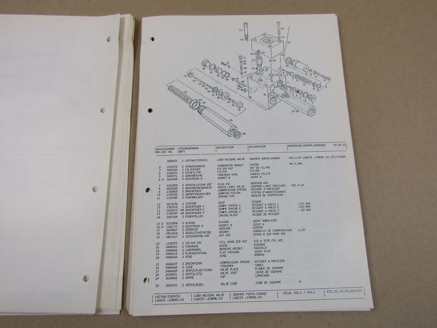 Atlas 350.1 390.1 Ersatzteilliste Parts List Pieces de rechange 7/1996