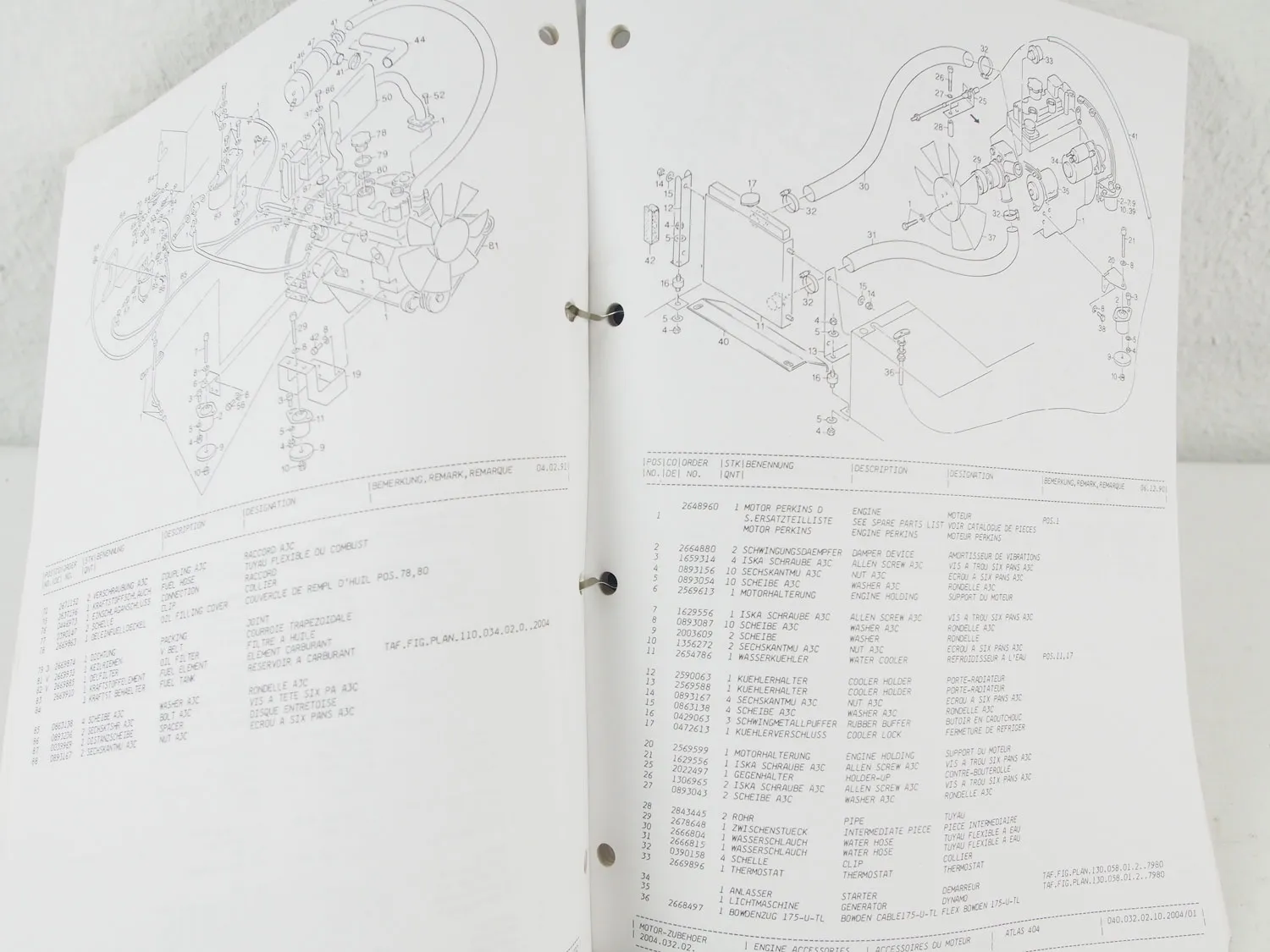 Atlas 404 Bedienungsanleitung Ersatzteilliste Operating Maintenance Parts List