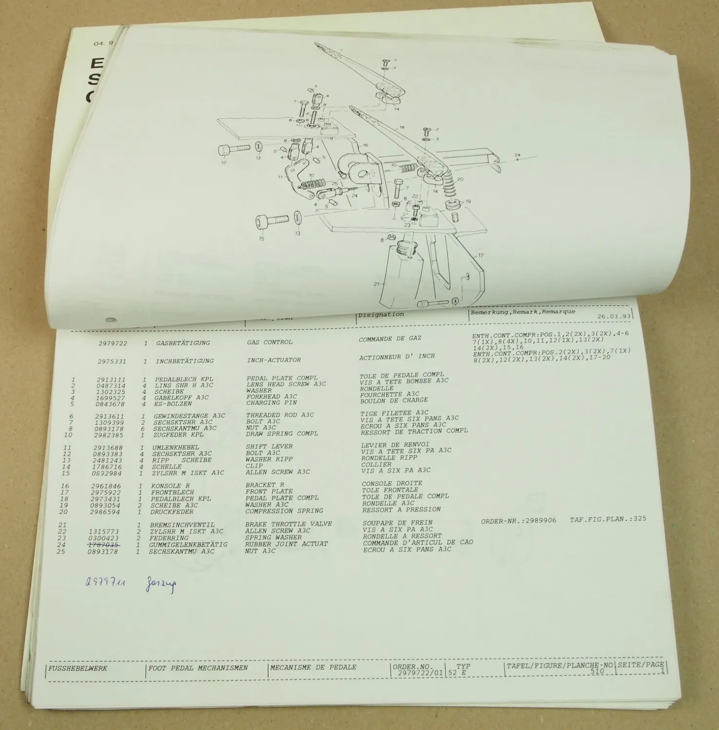 Atlas 52E Radlader Ersatzteilliste Parts List Pieces Rechange 4/1993