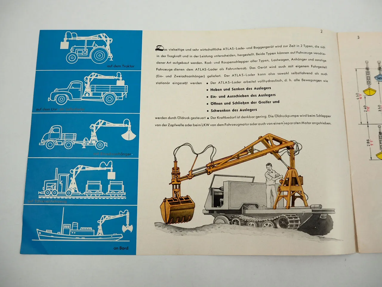 Atlas 600SH 1000 Anbaugerät Lader Bagger Prospekt 1955