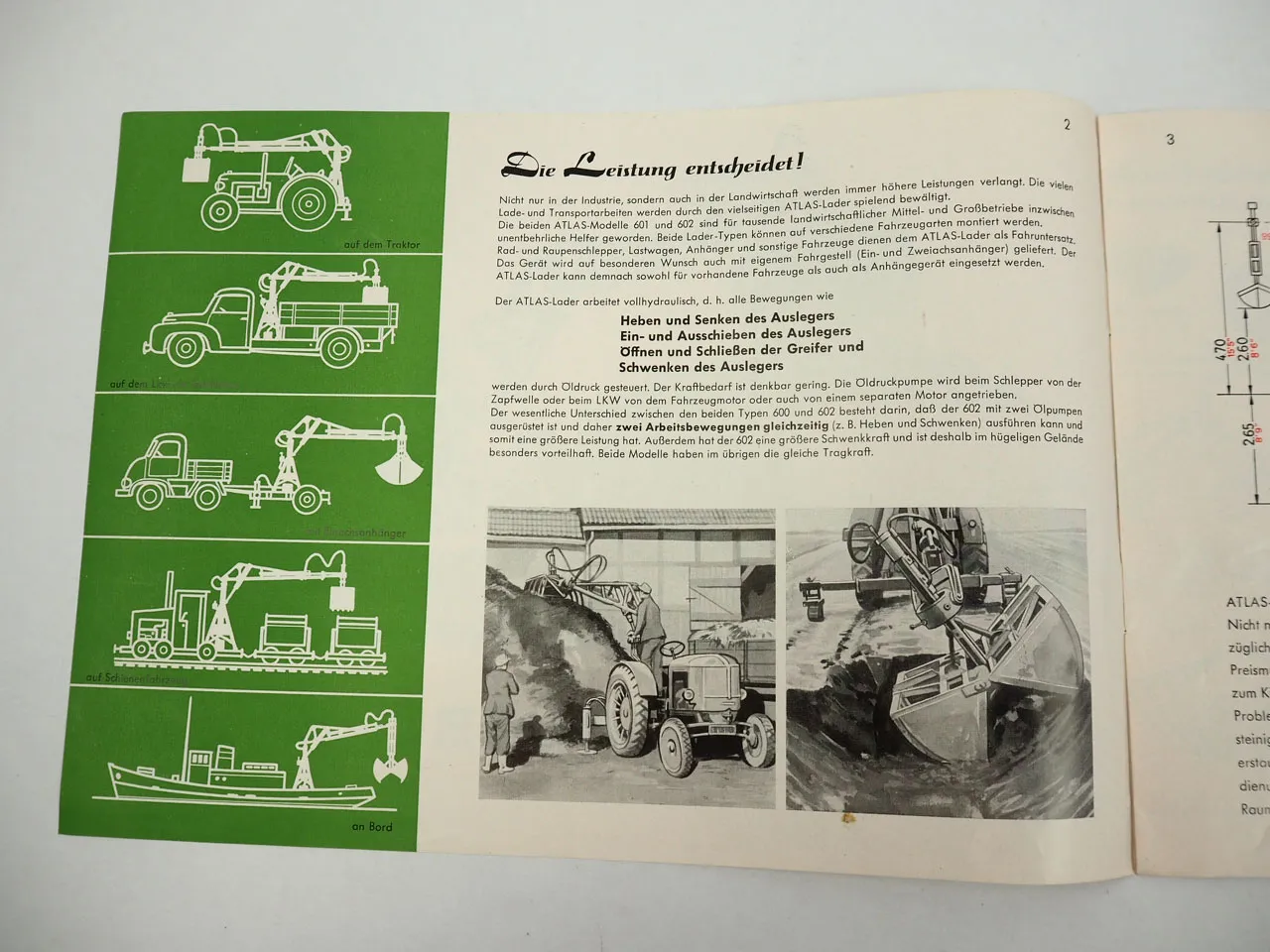 Atlas 601 602 Anbaugerät Lader Bagger Greifer Prospekt 1956