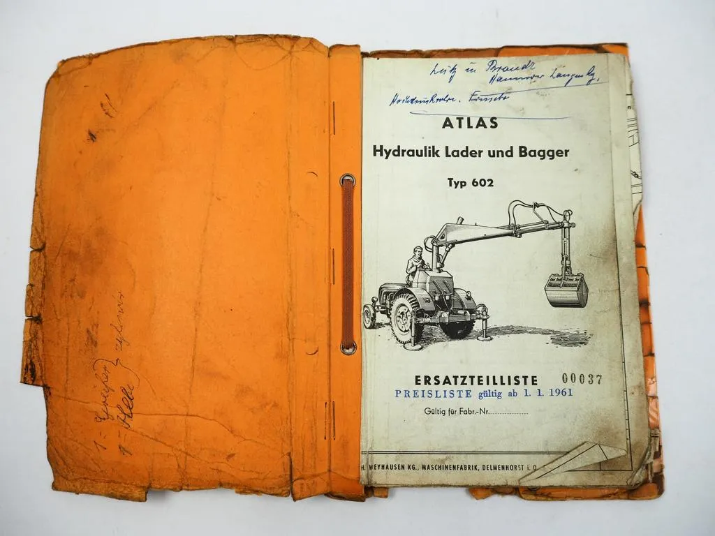 Atlas 602 Hydraulik Lader Bagger Ersatzteilliste 1959 Preisliste