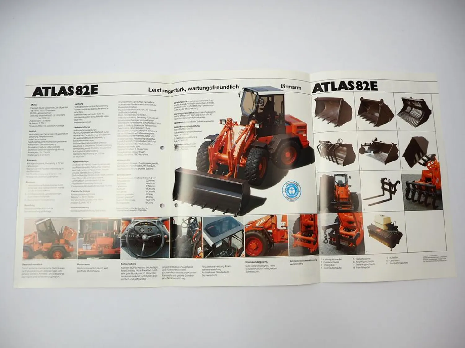 Atlas 82E Radlader Prospekt mit technischen Daten 1996