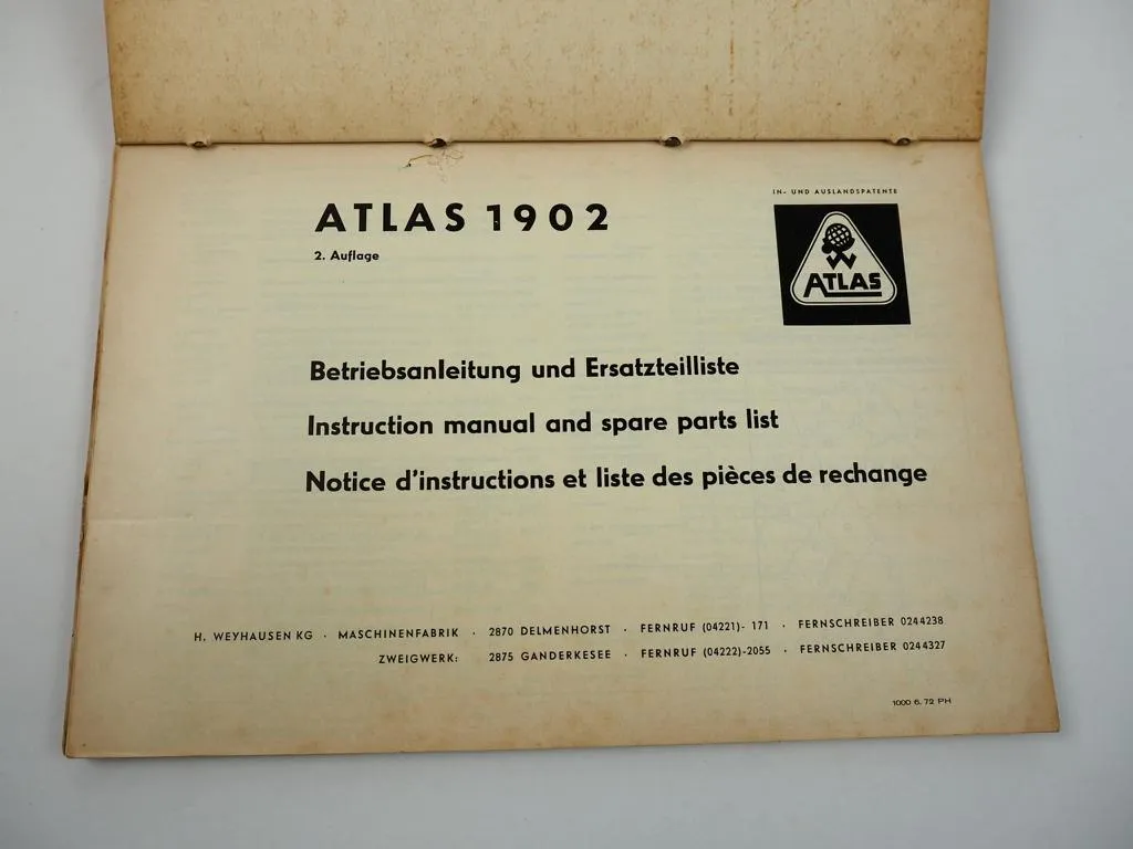 Atlas AB1902 Hydraulikbagger Bedienungsanleitung Wartung Ersatzteilliste 1972