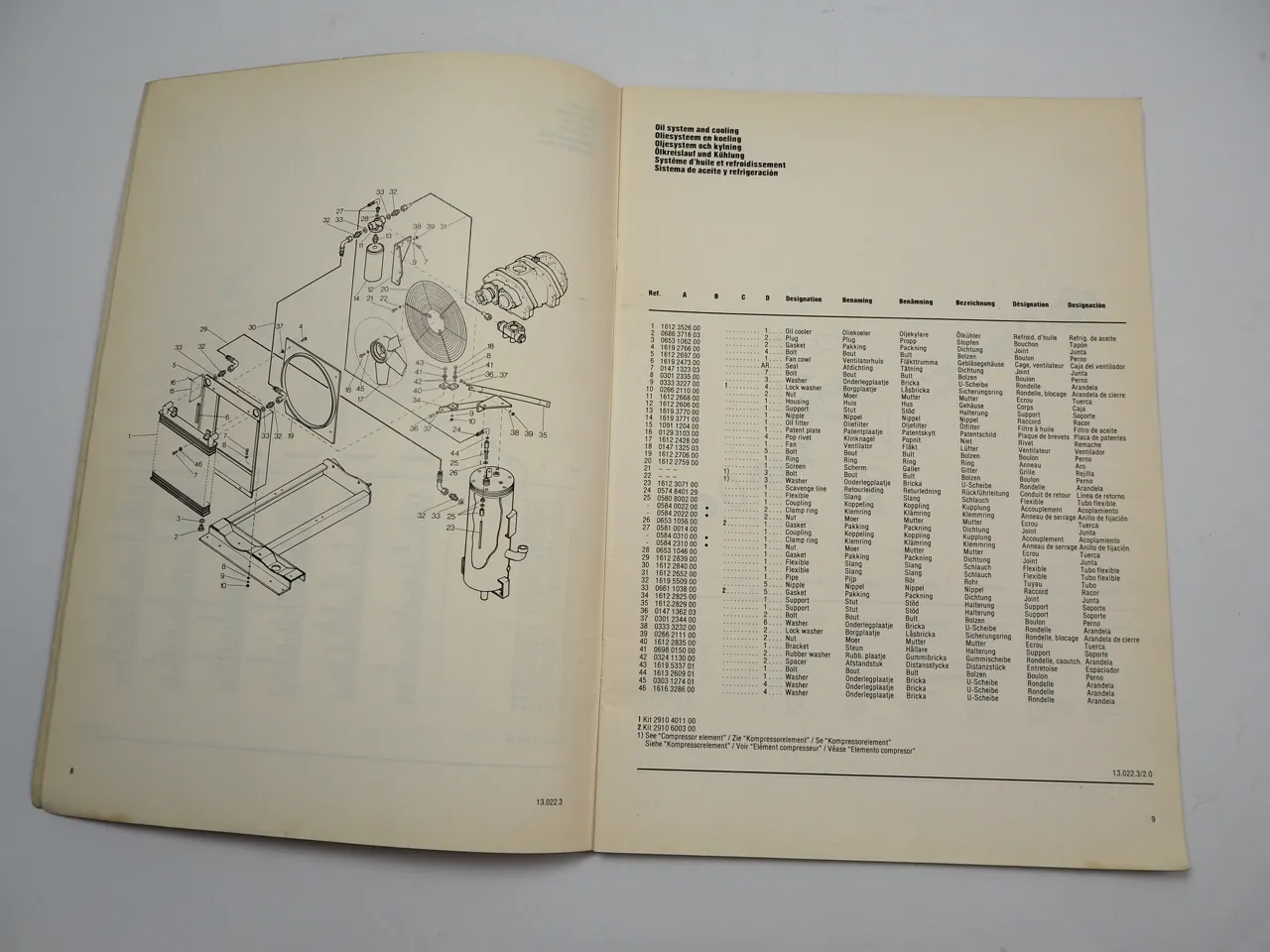 Atlas Copco XA40Dd XAS40Dd XASS40Dd Fahrbarer Kompressor Ersatzteilliste 1982