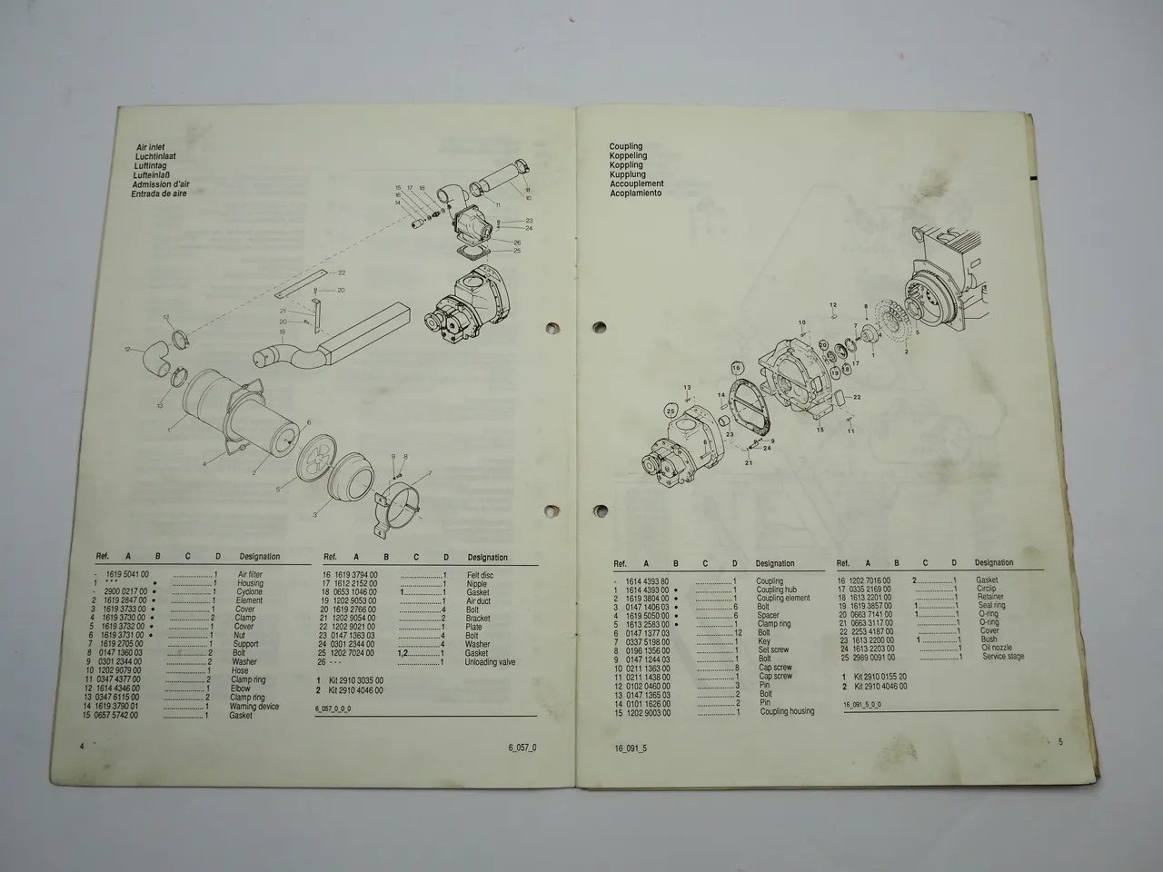 Atlas Copco XA90Dd XAS90Dd Fahrbarer Kompressor Ersatzteilliste 1989
