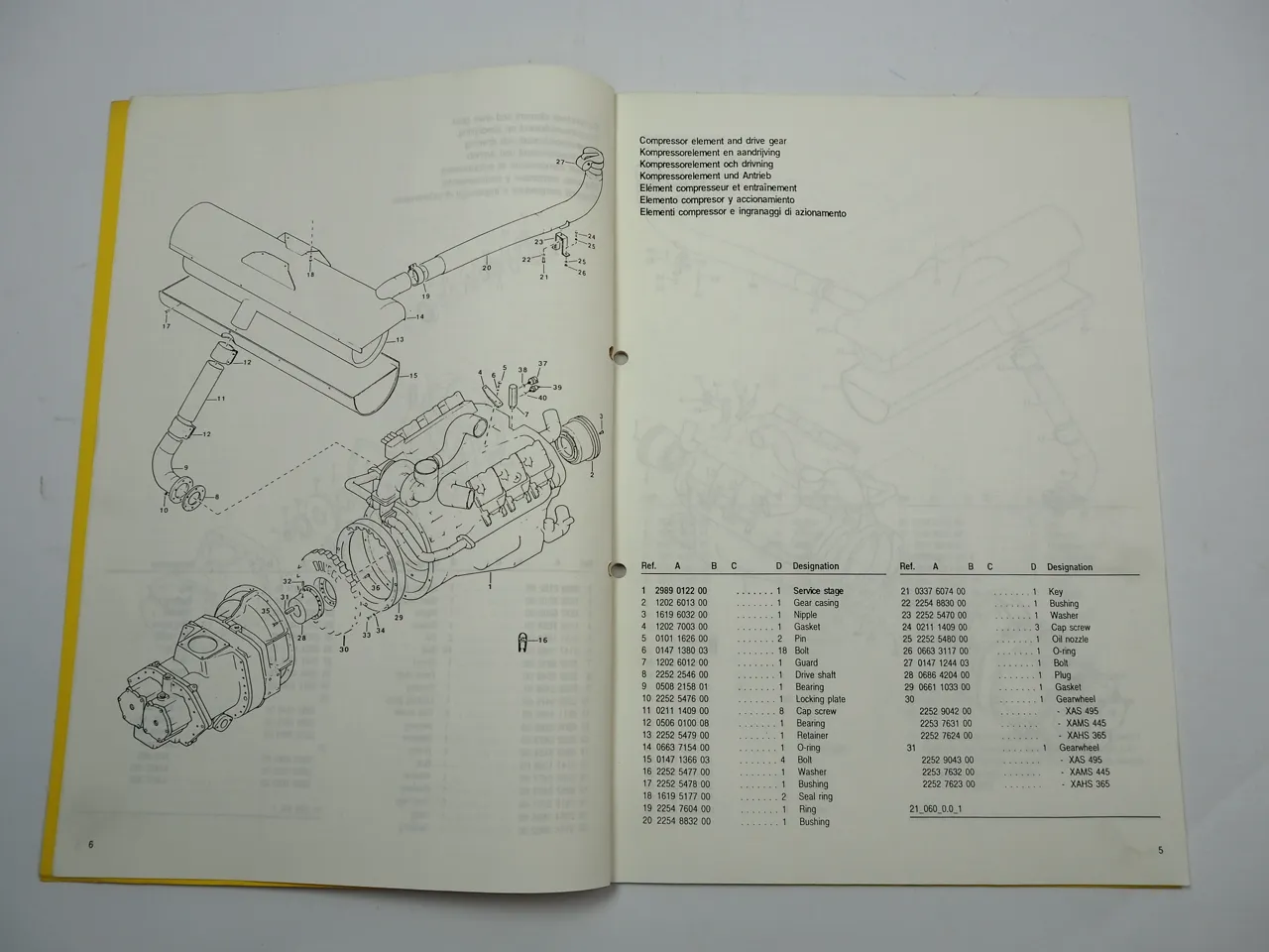 Atlas Copco XAS495 XAMS445 XAHS365 Md Fahrbarer Kompressor Ersatzteilliste 1993