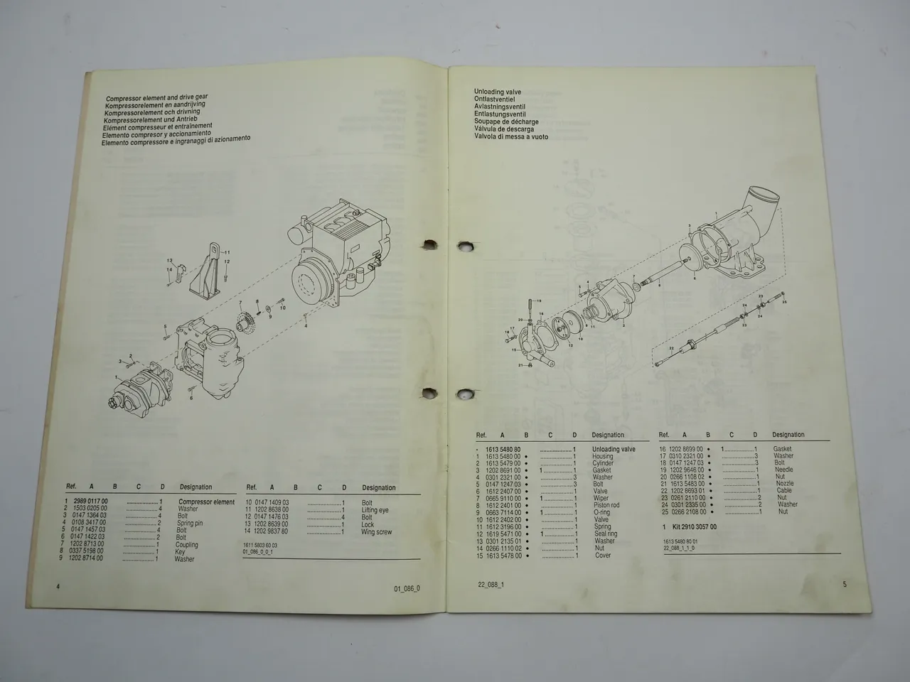 Atlas Copco XAS55Dd XAS65Dd Fahrbarer Kompressor Ersatzteilliste Parts List 1990