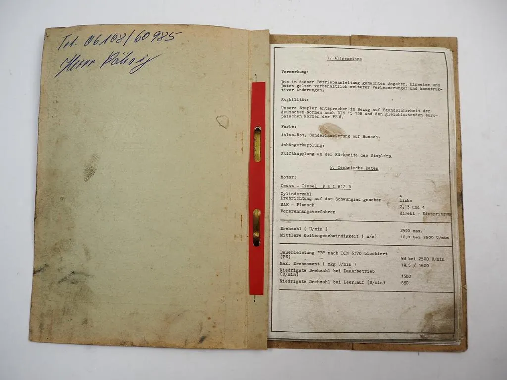 Atlas Gabelstapler 3,5 t mit Motor Deutz Ford Betriebsanleitung 1971