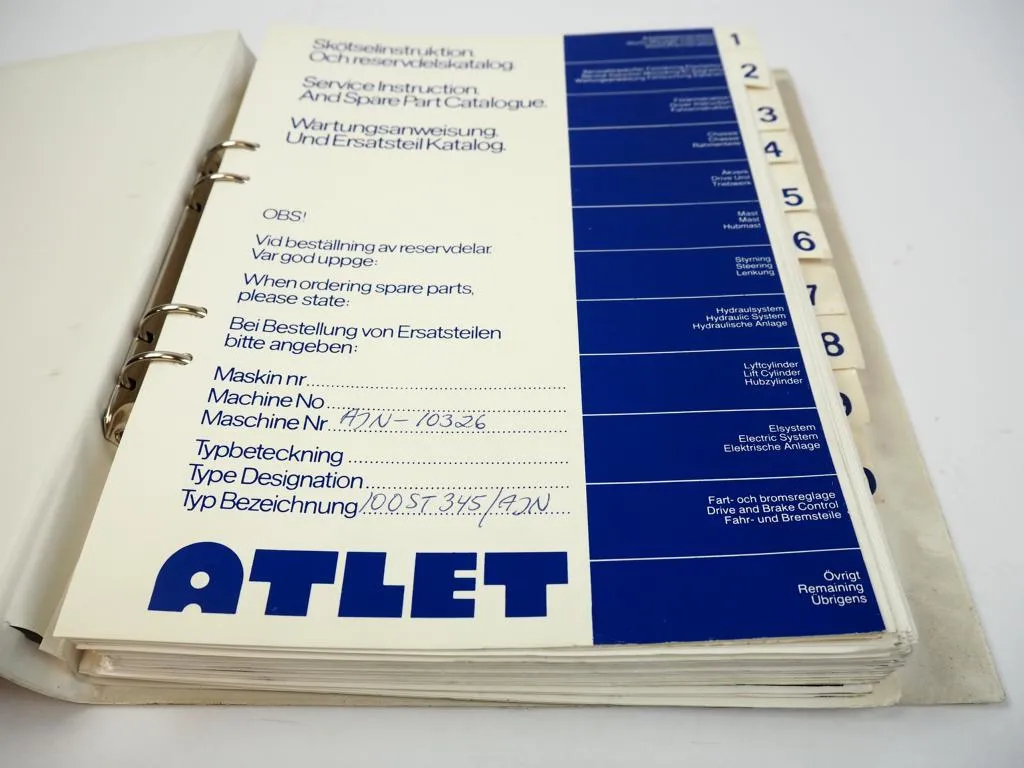 Atlet 100 ST 345 AJN Fahrstapler Wartung Pflege Anweisung Ersatzteilkatalog