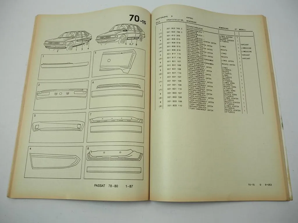 Audi VW Reparaturbleche für Karosserie Instandsetzungen 1988 Ersatzteilliste Bildkatalog