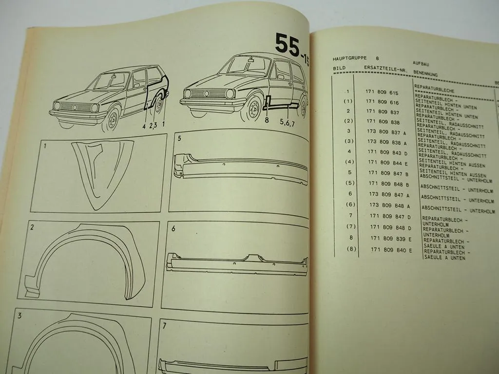 Audi VW Reparaturbleche für Karosserie Instandsetzungen 1988 Ersatzteilliste Bildkatalog