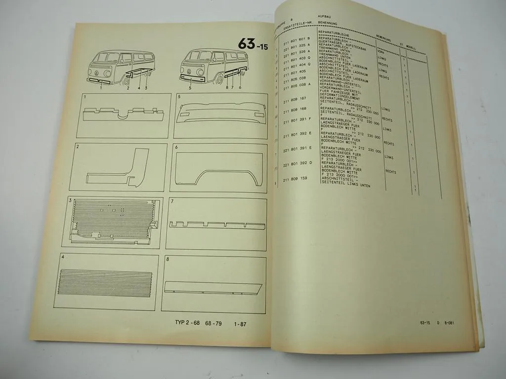 Audi VW Reparaturbleche für Karosserie Instandsetzungen 1988 Ersatzteilliste Bildkatalog