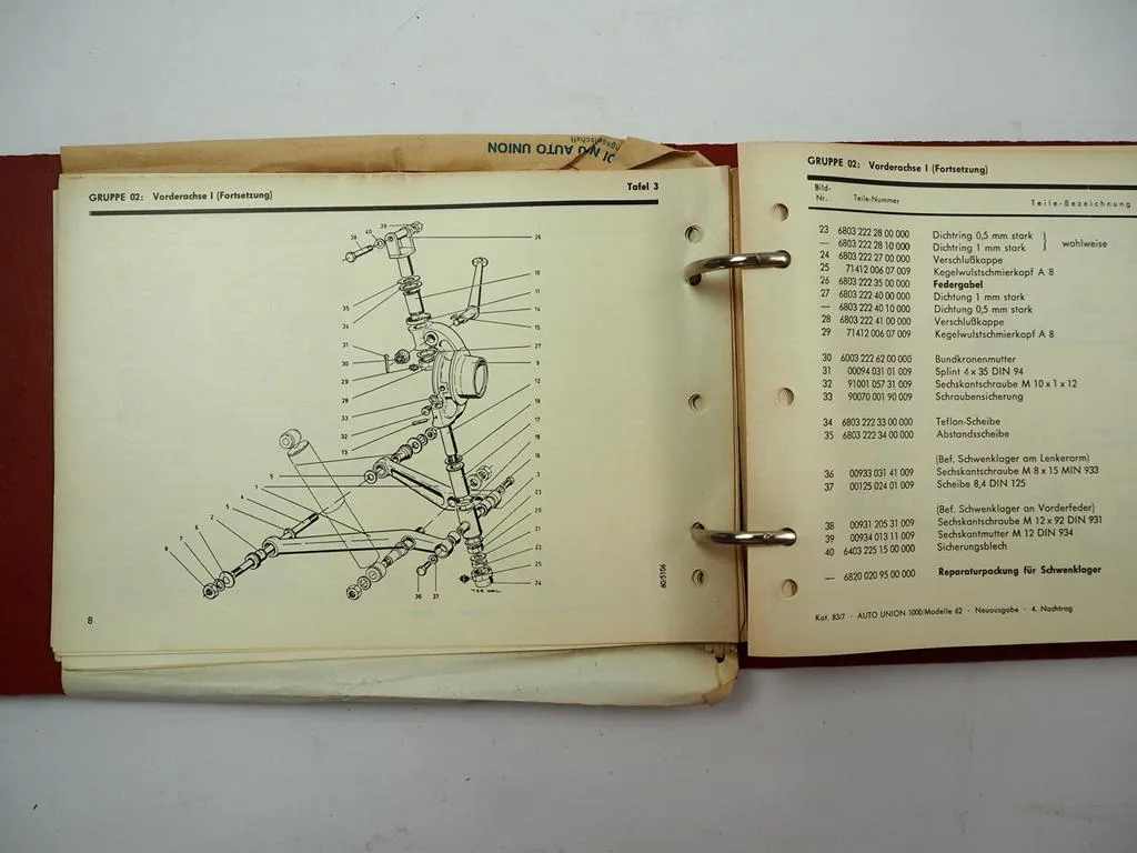 Auto Union DKW 3=6 1000 Betriebsanleitung Ersatzteilliste Werkstatthandbuch