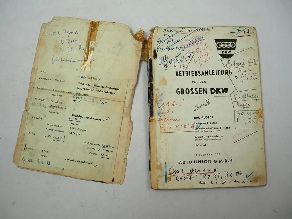 Auto Union DKW 3=6 40 PS 900 ccm Der Grosse Betriebsanleitung 1959