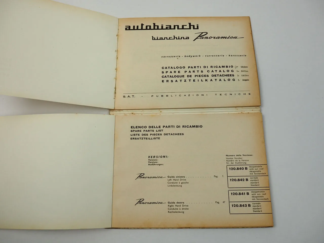 Autobianchi Bianchina 120B Panoramica Ersatzteilkatalog Karosserie 1964