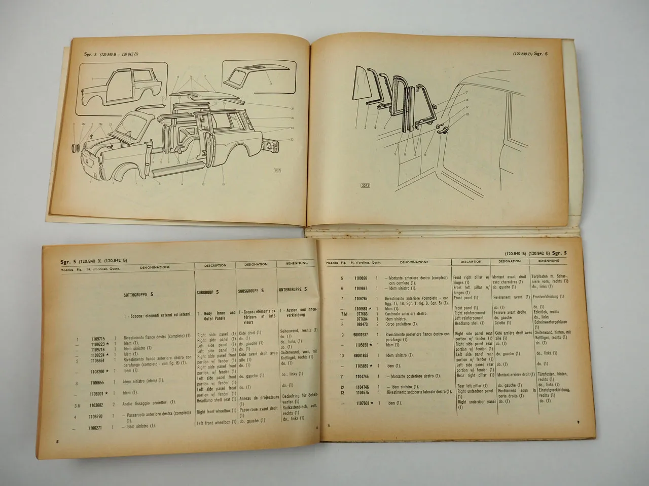 Autobianchi Bianchina 120B Panoramica Ersatzteilkatalog Karosserie 1964