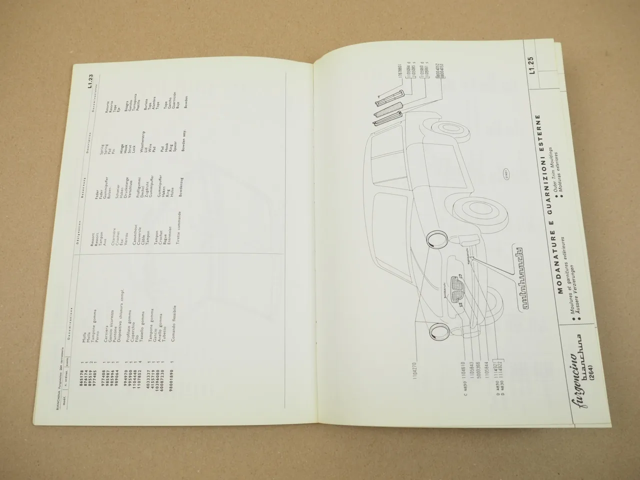 Autobianchi Bianchina furgoncino 264 Ersatzteilkatalog Parti di ricambio