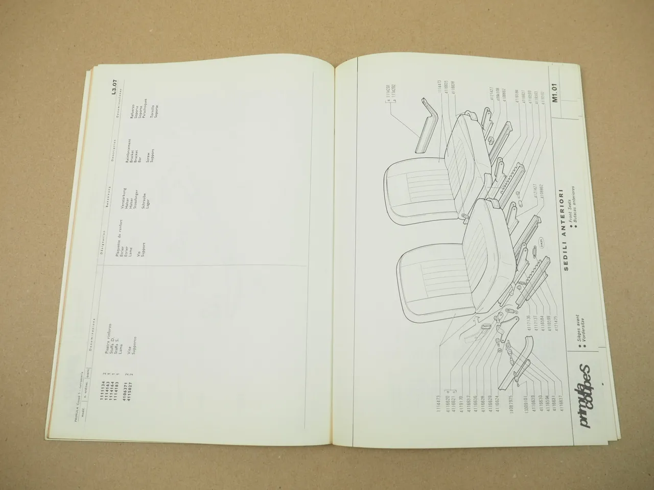 Autobianchi primula Coupe S Ersatzteilkatalog Karosserie Parti di ricambio Parts